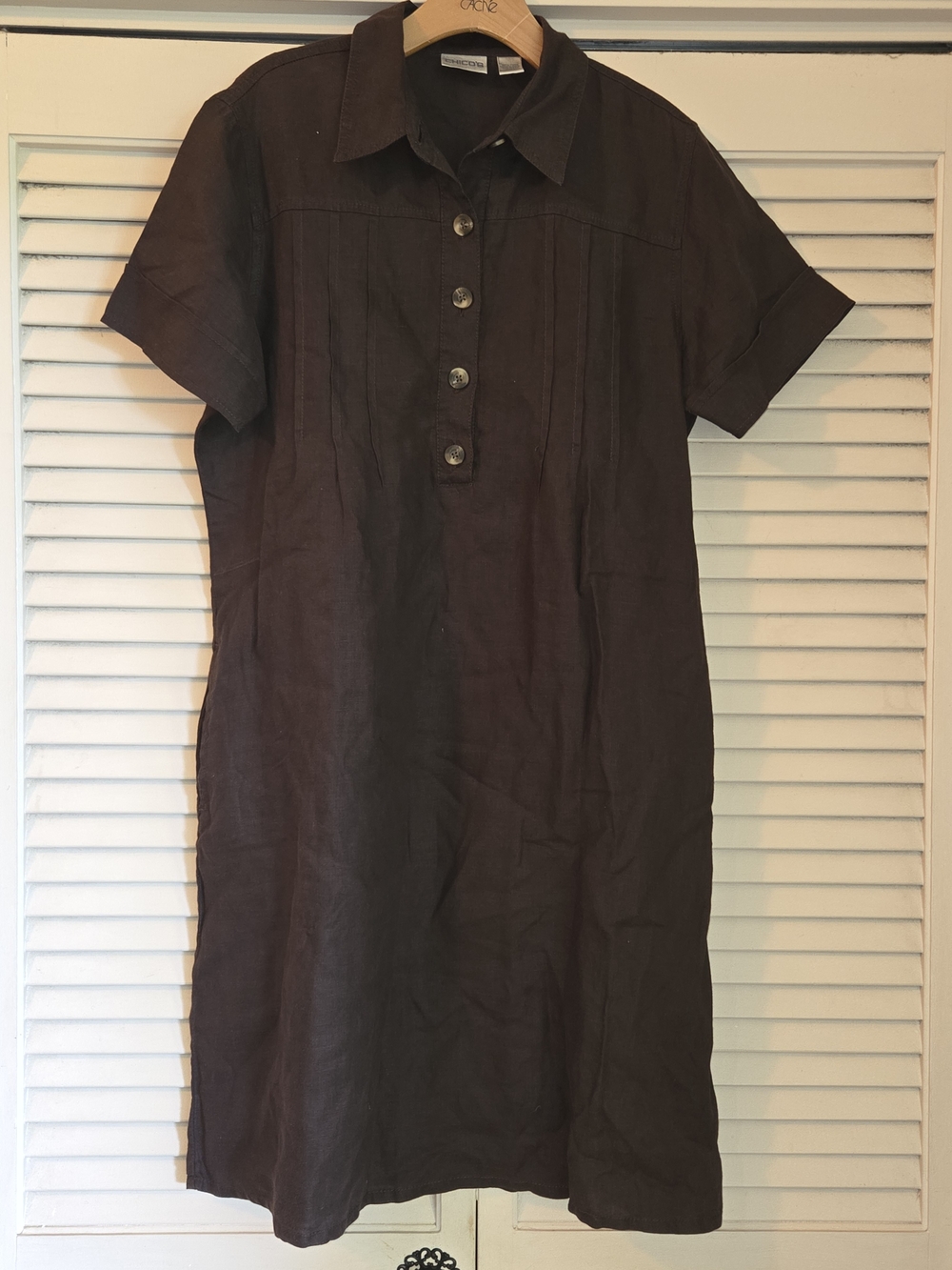 Linen Polo Shirt Dress in Dark Brown